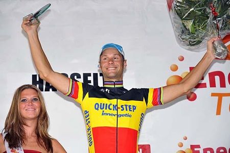 Tom Boonen (Quick Step) on the podium after his stage win.