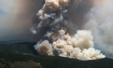 Smoke billows from the San Juan National Forest