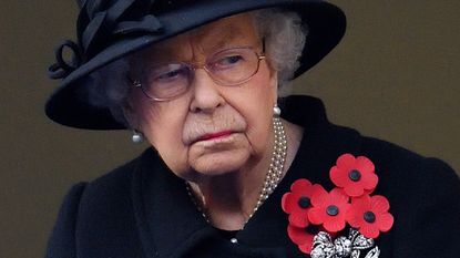 Queen Elizabeth II wearing five poppies for Remembrance Day