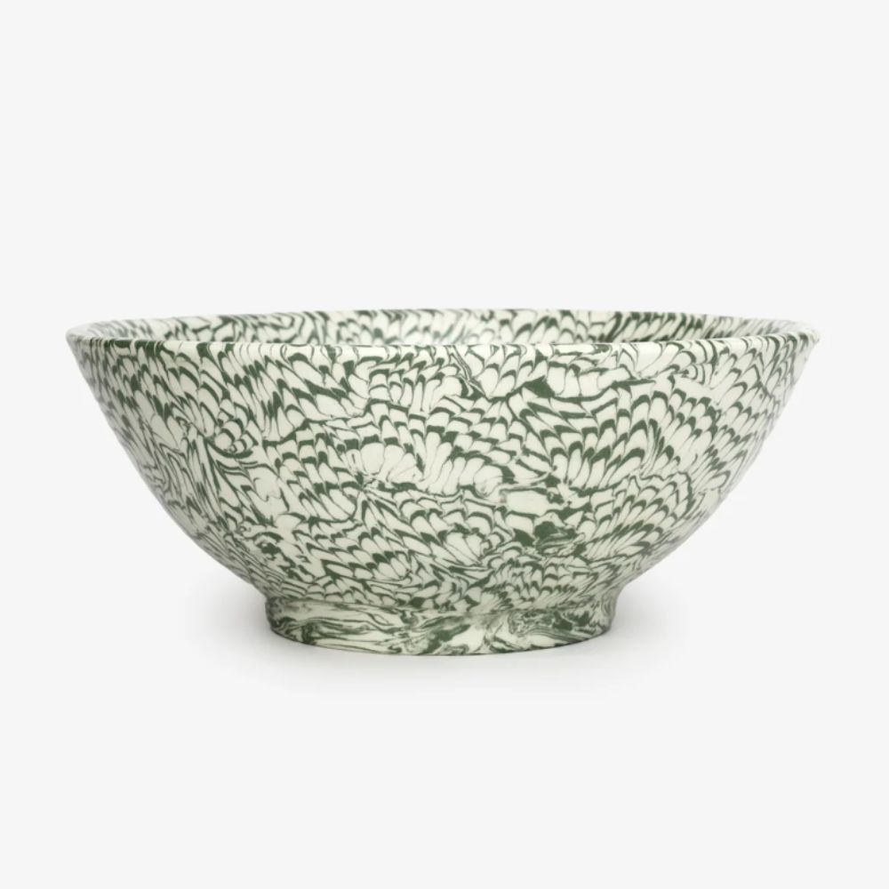 green and white marbled bowl