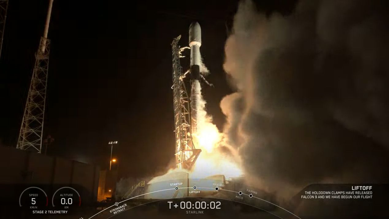 A SpaceX Falcon 9 rocket streaks into space in this dazzling view of the Starlink 8 launch that sent 58 Starlink satellites and three Planet SkySats into orbit before dawn from Cape Canaveral Air Force Station in Florida on June 13, 2020.