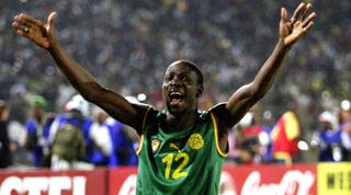 10 February 2002: 2002 African Nations Cup, African Nations Cup Final, Cameroon v Senegal, (3-2 on penalties) Final, 26 March Stadium, Bamako, Mali. Lauren Etame Mayer celebrate their victory, Photo Credit: Gavin Barker/Touchline Photo