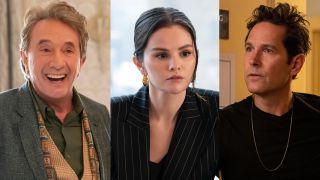 RUDD: Only Murders in the Building — “The Beat Goes On” – Episode 302 — Mabel, Oliver & Charles attend Ben’s lavish memorial full of fans and those with more dubious motives. As the actor’s sudden death is mourned, Oliver works to revive his shaky Broadway show. Ben (Paul Rudd), shown. (Photo by: Patrick Harbron/Hulu)GOMEZ: ONLY MURDERS IN THE BUILDING – “Dirty Birds” – Snooping goes sideways when three billionaire suspects catch the trio and invite themselves over for an evening at Oliver’s. (Disney/Patrick Harbron) SELENA GOMEZSHORT: ONLY MURDERS IN THE BUILDING – “Cuckoo Chicks” – Mabel gathers a ragtag group to crash an exclusive ladies night. While trying to save the Arconia from being sold, Charles and Oliver accidentally end up in couples’ therapy. (Disney/Patrick Harbron) MARTIN SHORT