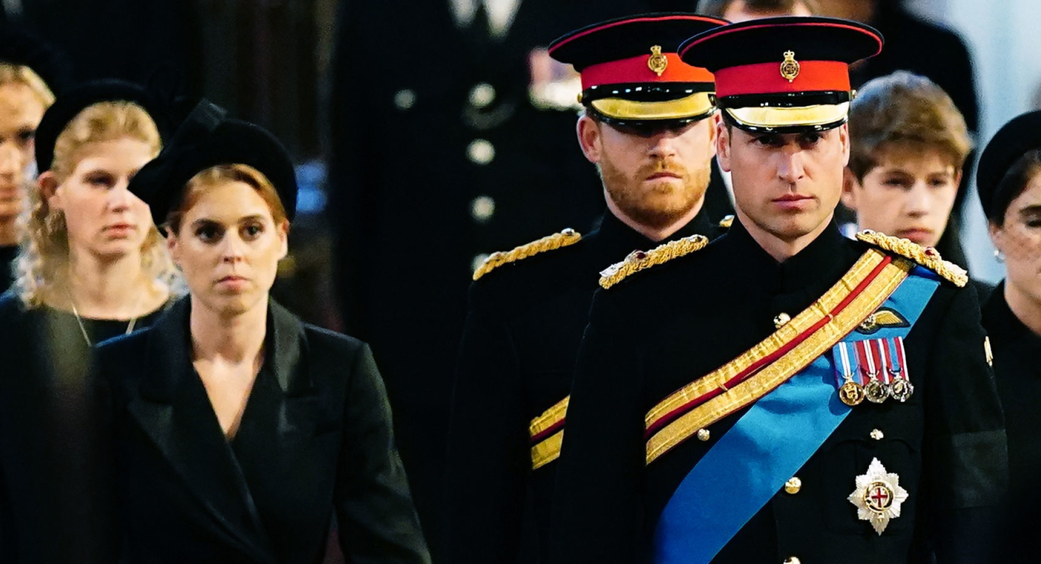 Princess Beatrice and Prince William wearing black at Queen Elizabeth's funeral in 2022
