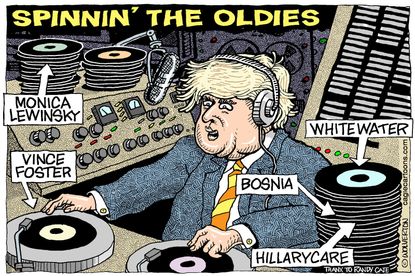 Political cartoon U.S. Donald Trump Monica Lewinsky Hillary Clinton Vince Foster