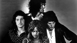 Queen (clockwise from top: Brian May, Freddie Mercury, Roger Taylor and John Deacon pose for an Electra Records publicity still to promote their album 'A Night at the Opera' in 1975