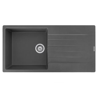 dark grey kitchen sink with drainage board cut out