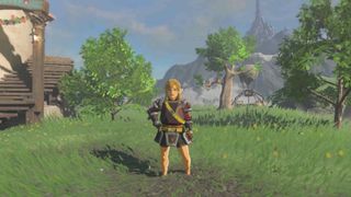 Link stands wearing the Flamebreaker armor