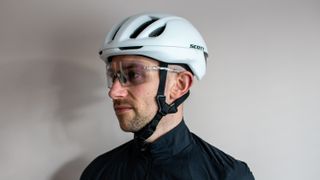 A man wearing a pair of crystal Galibier Grand Tour sunglases