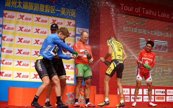 The stage 5 podium celebration