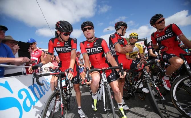 Cadel Evans chats with BMC teammate Peter Stetina