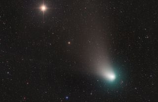 Comet C/2022 E3 (ZTF) photographed near the star iota Auriga on Feb. 8, 2023 from Payson, AZ.