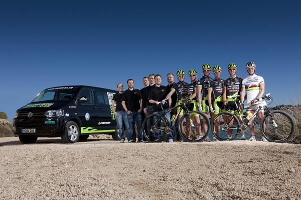 The Multivan Merida Mountain Bike Team with its staff