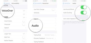 Tap VoiceOver, tap Audio, tap the switch next to each option to enable it