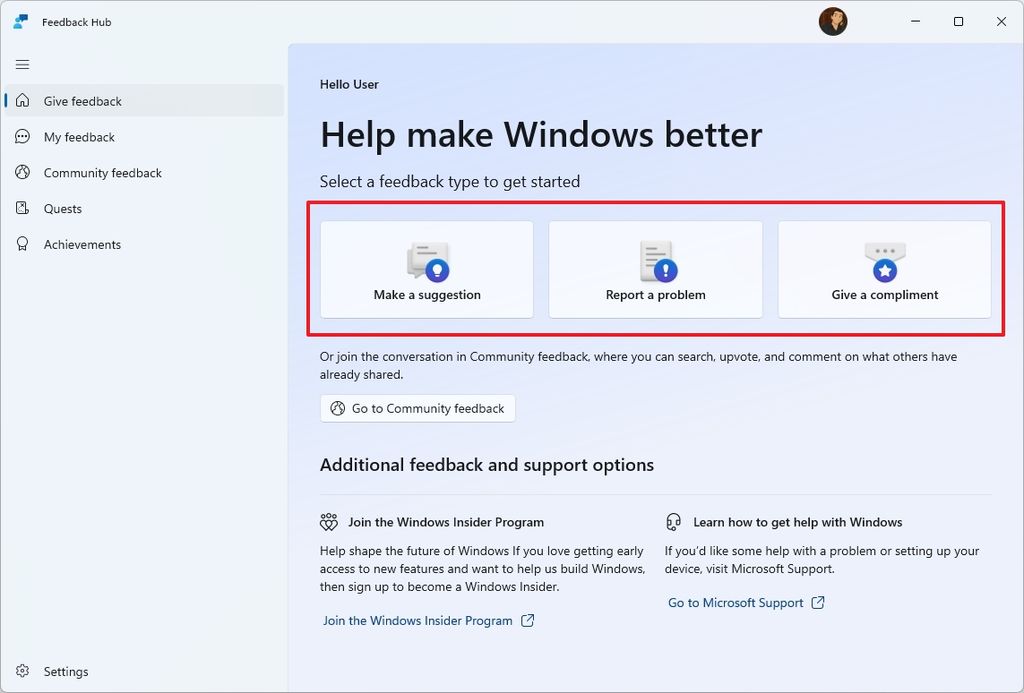 Feedback Hub report types