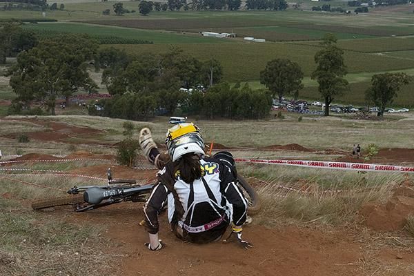 Amy Laird bit the dust on one of the rock jumps half-way down the mountain and ruined any chance of a medal.