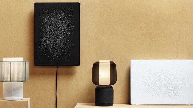 Both Symfonisk Table Lamp designs next to the Symfonisk Picture Frame