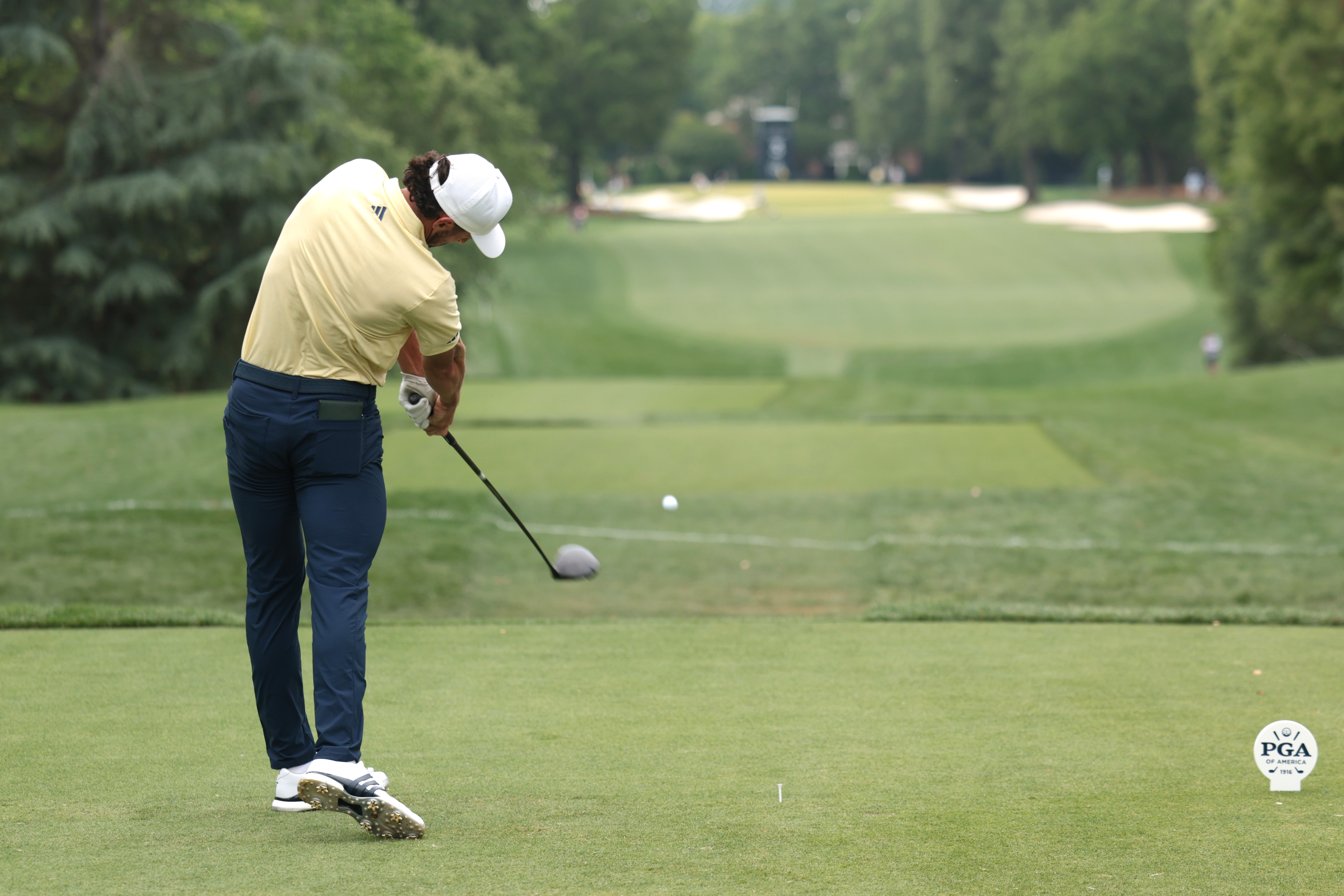 Marco Penge with driver at the 2025 PGA Championship at Quail Hollow where he is leading Strokes Gained Off The Tee