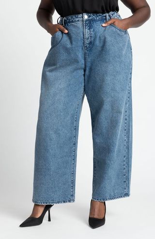 Snap Waist Slouchy Wide Leg Jeans