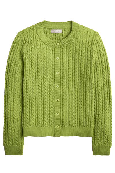 J.Crew, Cable-Knit Crewneck Cardigan in Merino Wool
