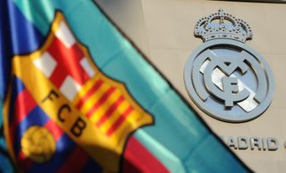 Barcelona flags on sale outside Real Madrid's Santiago Bernabeu stadium in 2011.