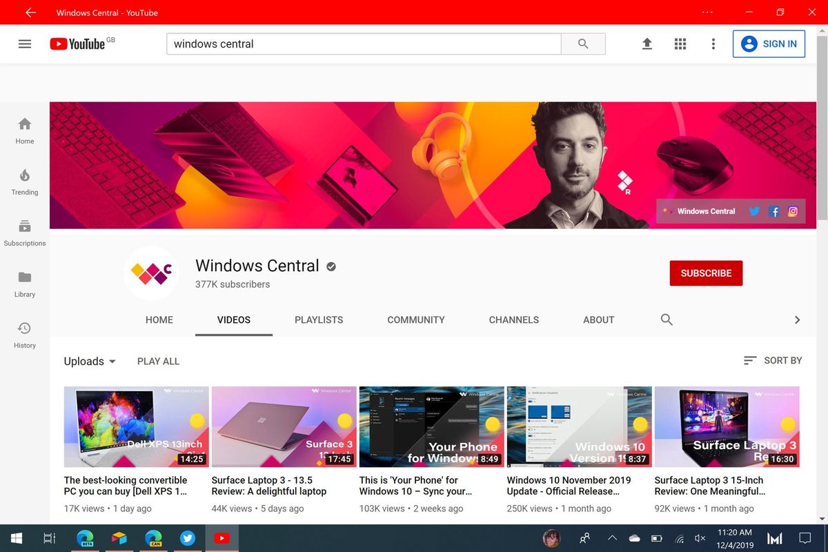 YouTube Microsoft Edge Canary