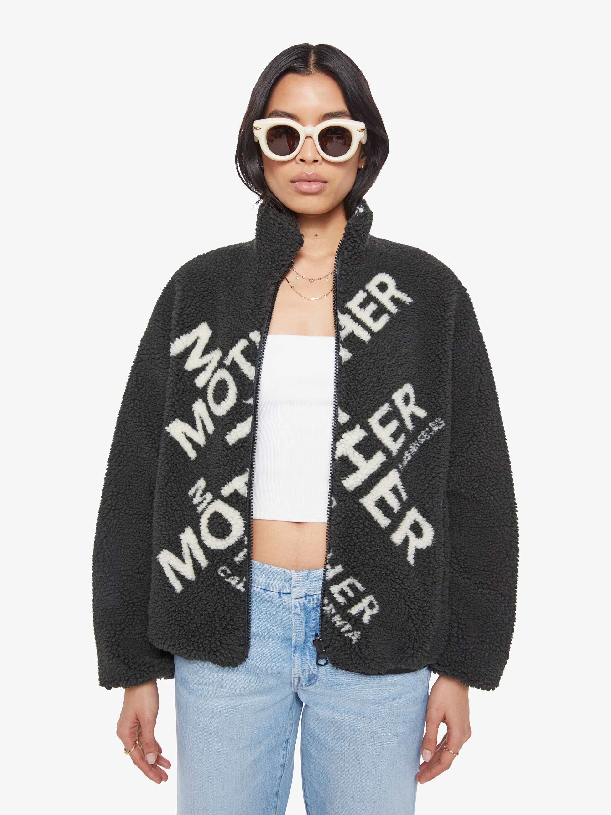 Hailee Steinfeld's Mother black and white jacket fleece sweatshirt