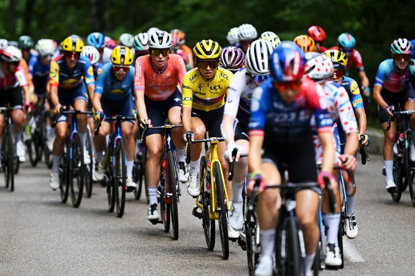 The peloton racing at the Tour de France Femmes