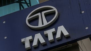 Tata Group's logo displayed at Tata Motors Ltd., dealership in Mumbai