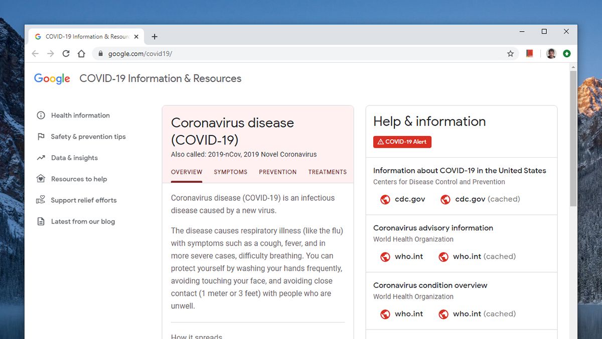 Google coronavirus hub