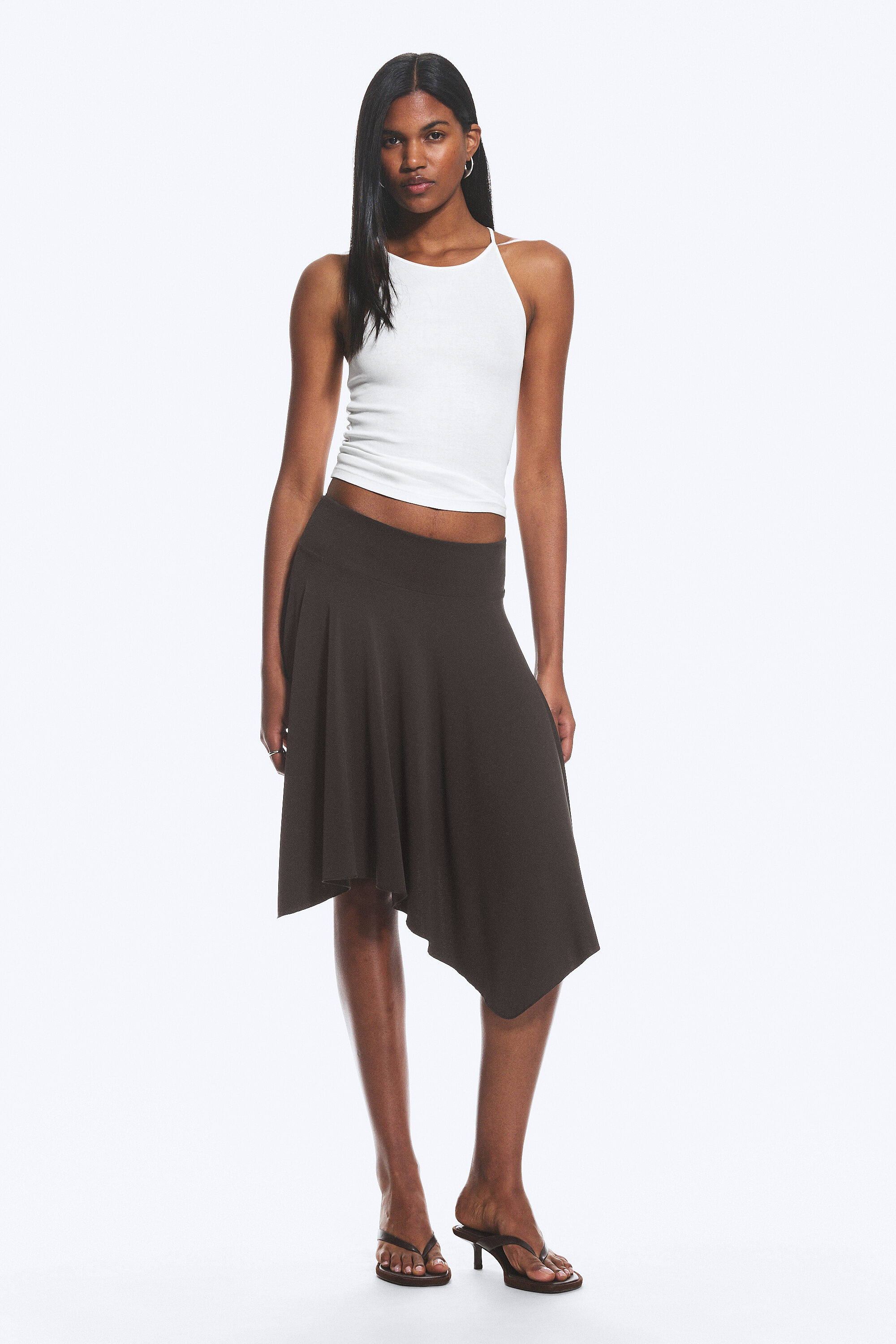 Mid Rise Asymmetric Jersey Skirt