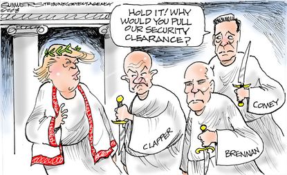 Political cartoon U.S. Trump security clearance Comey Clapper Brennan