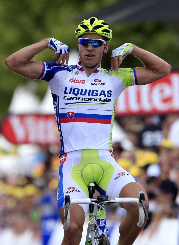 Peter Sagan (Liquigas-Cannondale) had a pre-planned celebration routine.