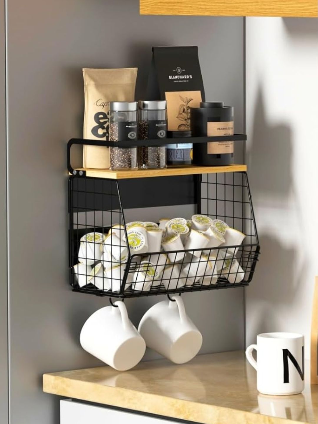 Ofiray-home, Magnetic Storage Rack for Fridge With Wood Lid