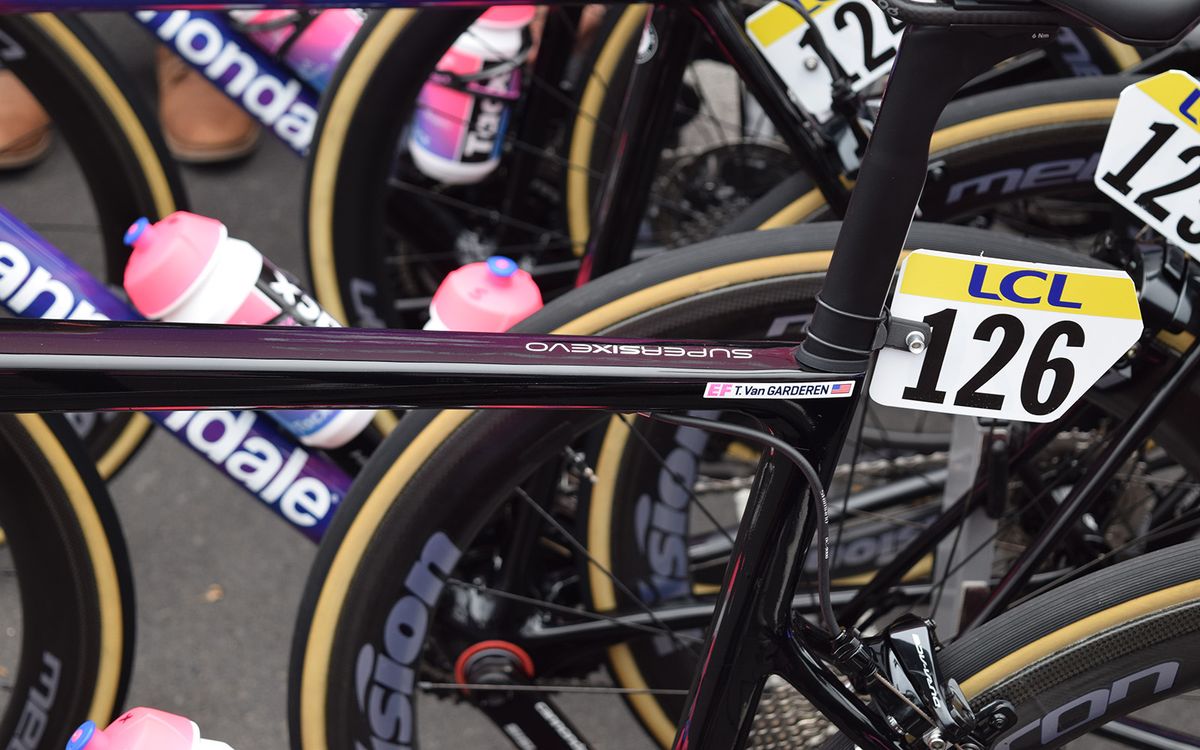 SuperSix EVO decals featured on the top tube of the team issue framesets