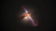 A jet of particles blasts out of a black hole at near-light-speed. A similar jet was just detected from a pair of colliding neutron stars, seemingly breaking the laws of physics.