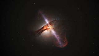 一束粒子以接近光速从黑洞中喷射出来。类似的射流刚刚从一对碰撞的中子星中被探测到，似乎打破了物理定律。