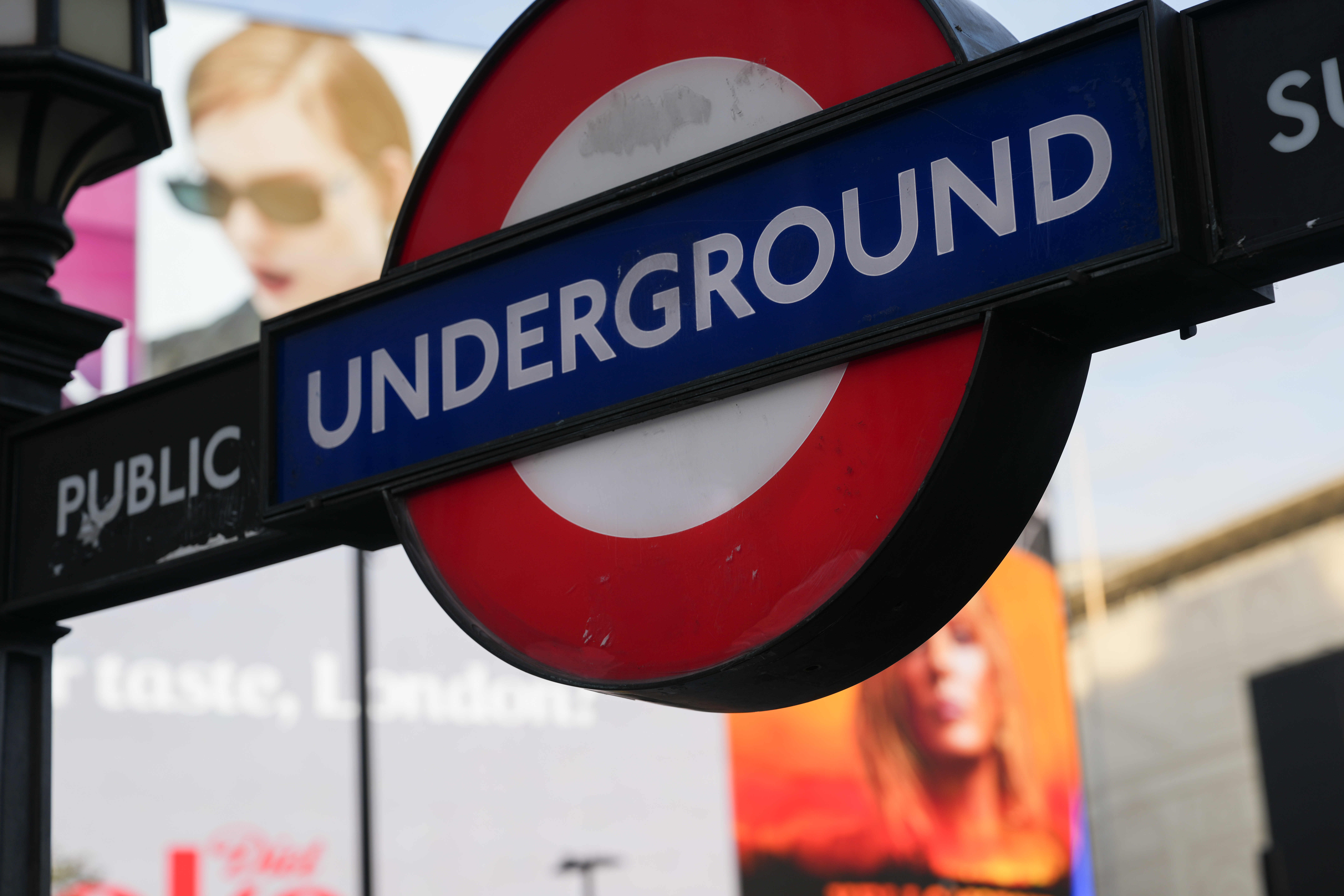 Close-up of a London Underground sign in Piccadilly Circus