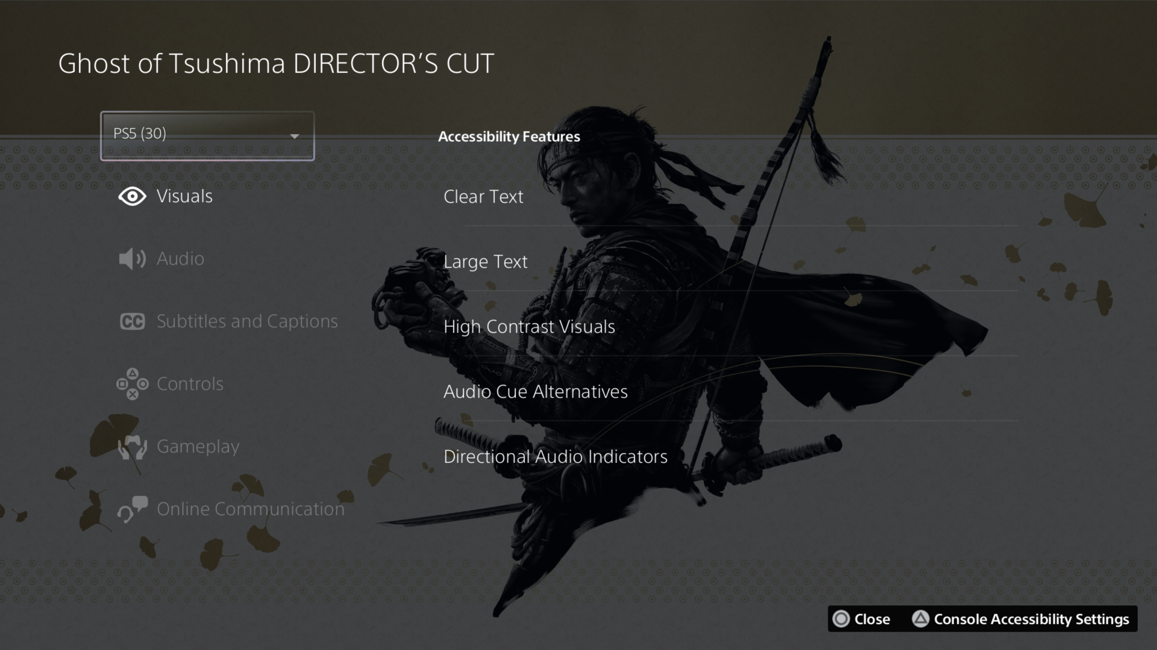 Accessibility features for Ghost of Tsushima Director's cut