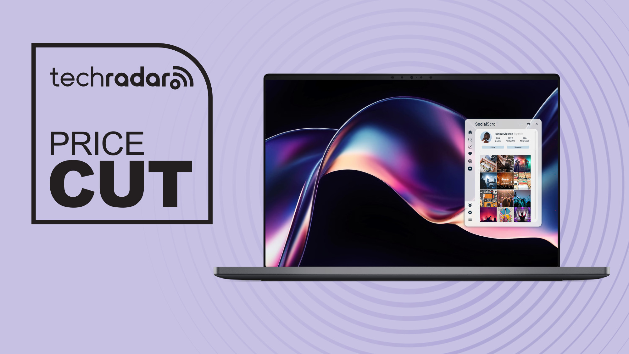 Dell XPS 14 2026 on purple background with price cut text overlay