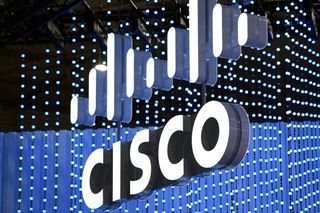 Cisco logo displayed at the MWC (Mobile World Congress) in Barcelona on March 1, 2022