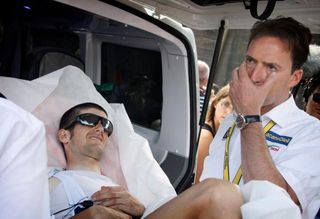 Wout Poels leaves the Tour de France in an ambulance on stage six with serious injuries