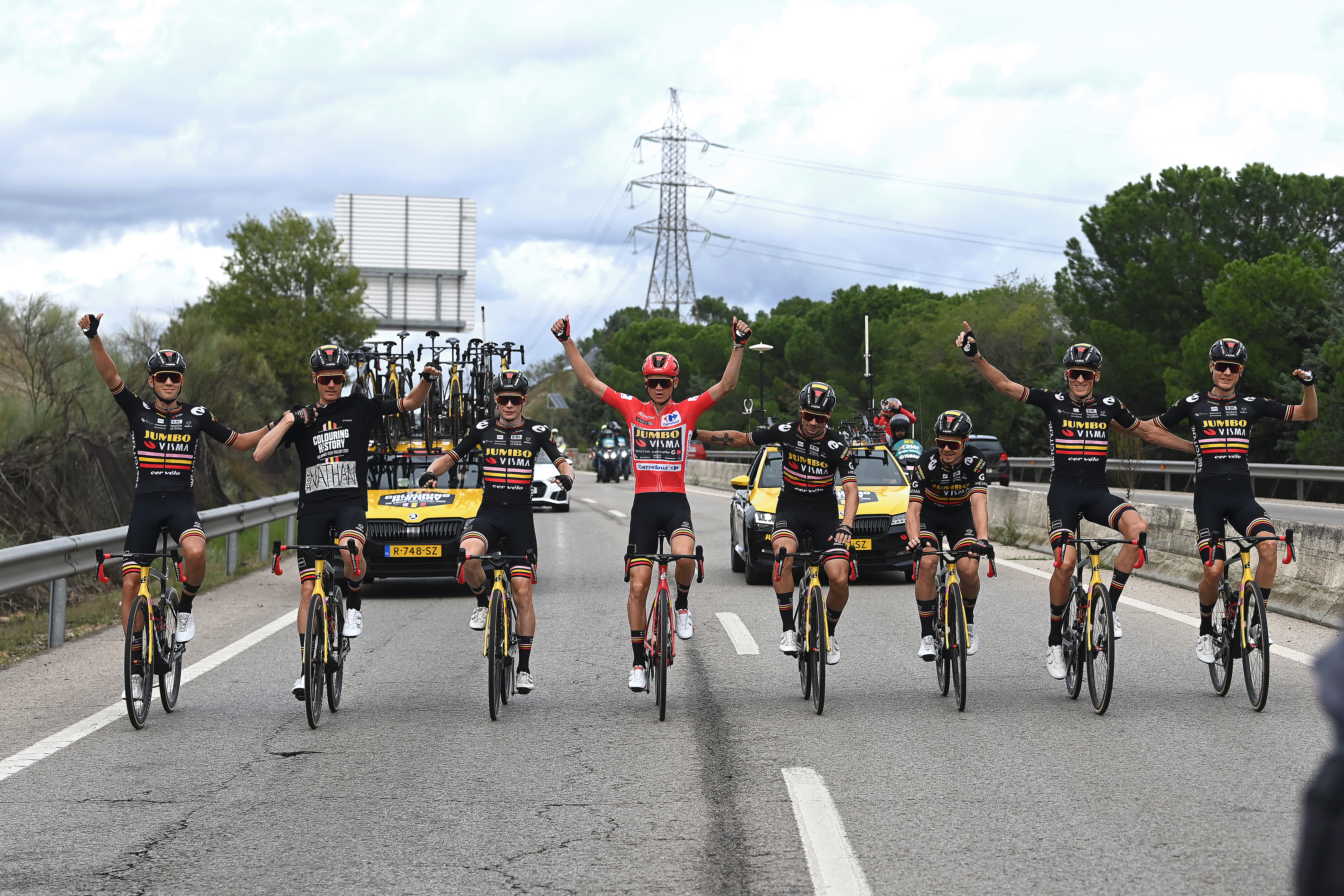 Jumbo-Visma team at stage 21 of the 2023 Vuelta a Espana