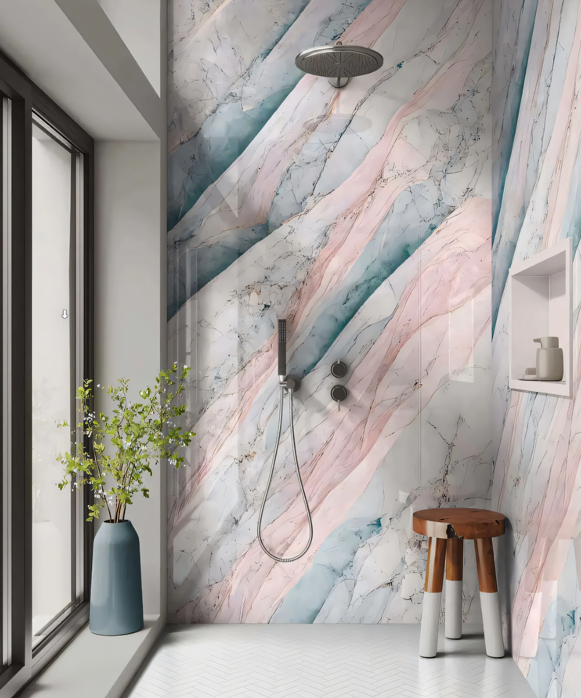 Shower Panel Pink Blue Lamura Marble