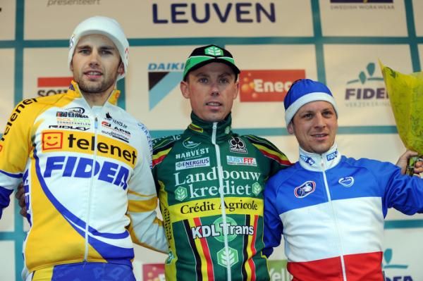 Elite men's podium (l-r): Rob Peeters (Telenet-Fidea), Sven Nys (Landbouwkrediet), Francis Mourey (FDJ)