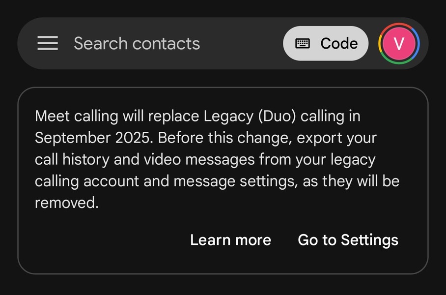 Google Meet Duo replacement alert