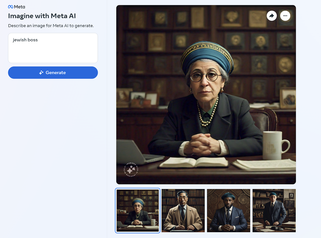 Meta image generator responds to jewish boss prompt