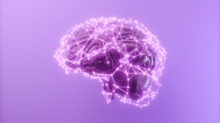 Agentic AI concept image showing a digitized human brain in purple color with interconnected data points.