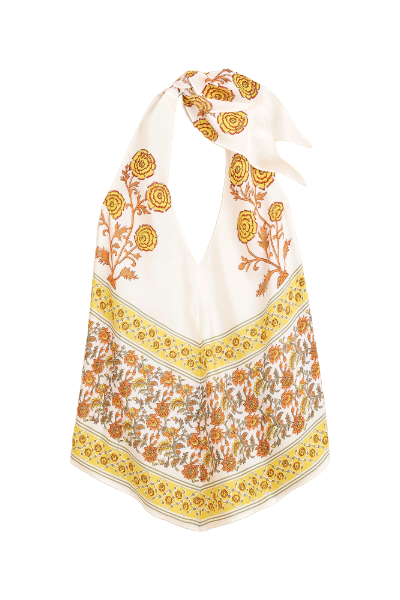 J.Crew, Open-Back Halter Top in Sunset Rose Block Print