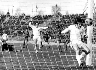 Gerd Muller scores for Bayern Munich against Steaua Bucharest in the European Cup in 1972.